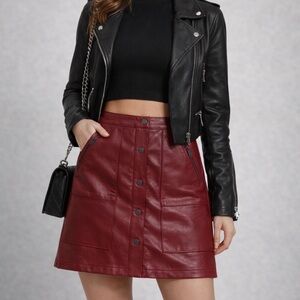 Esprit Burgundy Leather A-Line Skirt